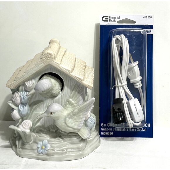 Porcelain Birdhouse Night Light Lamp With Cord & Switch - Picture 8 of 12